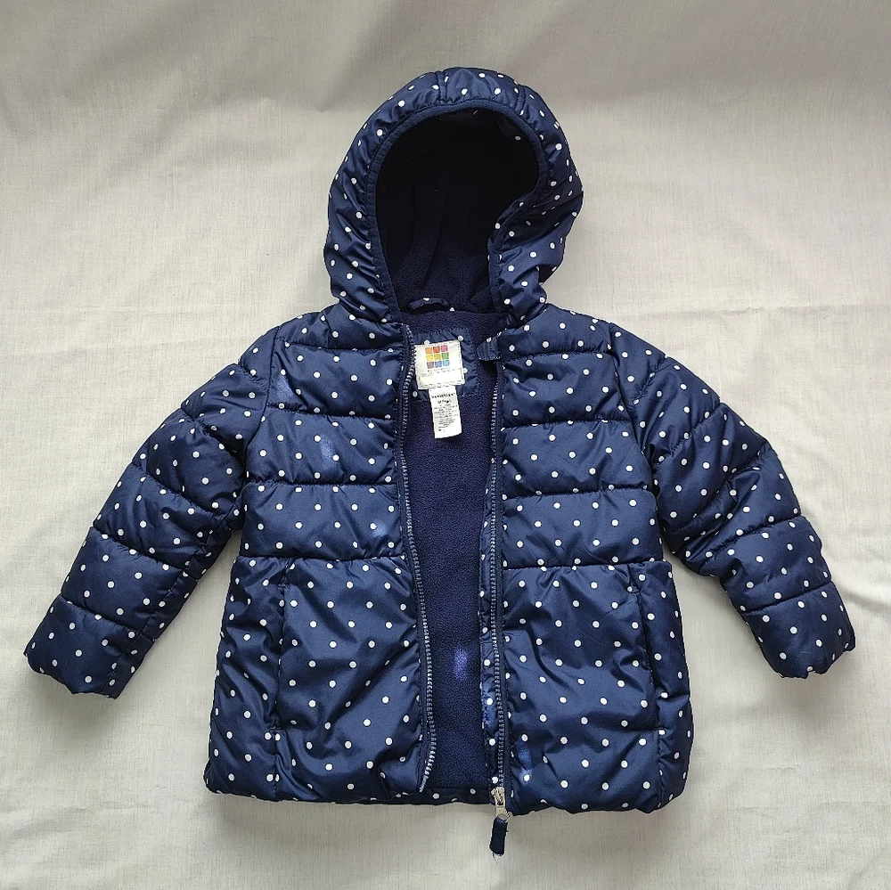 Healthtex Girl's Toddler Puffer Jacket - Blue w/White Polka Dots - Size 4T - Picture 3 of 8